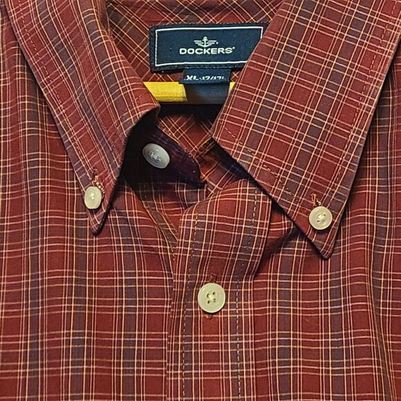 Dockers Mens XL Red Plaid Long Sleeve Button-Down Shirt Stain Defender - Picture 7 of 11